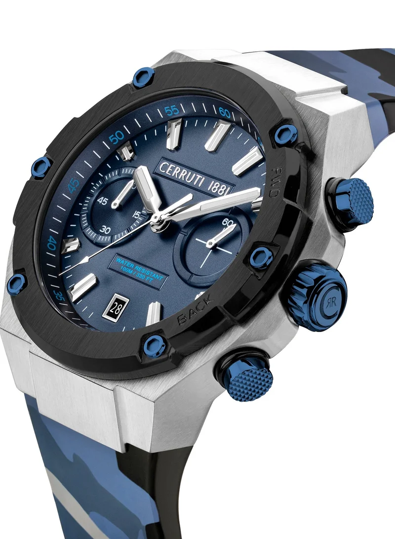 CERRUTI 1881 Lucardo Blue Dial Camo Rubber Strap Chronograph Watch for Men, 44mm